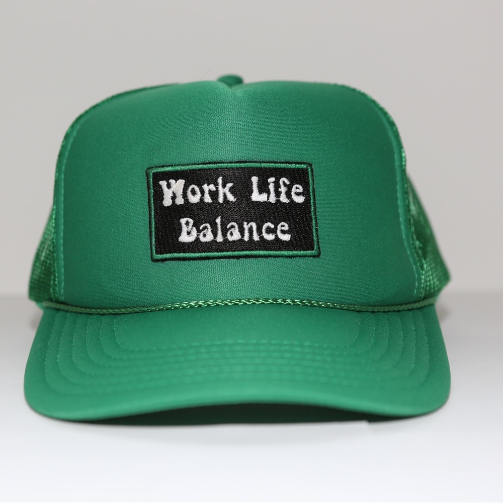 Work Life Balance Green Otto trucker hat mesh back snap back.